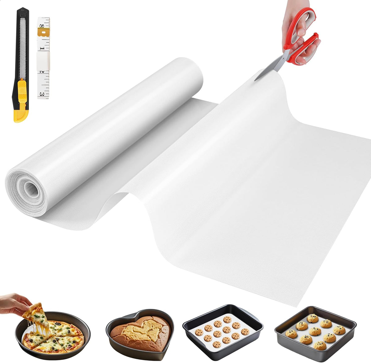 Silicone Baking Mat, 12 IN x 6 FT Free Cutting Baking Sheet,Non-Stick Reusable Dough & Pastry Mat,Non-Slip Silicone Mat Roll for Air Fryer Liner,Freeze Dryer,Oven Baking Pan,Kitchen Counter
