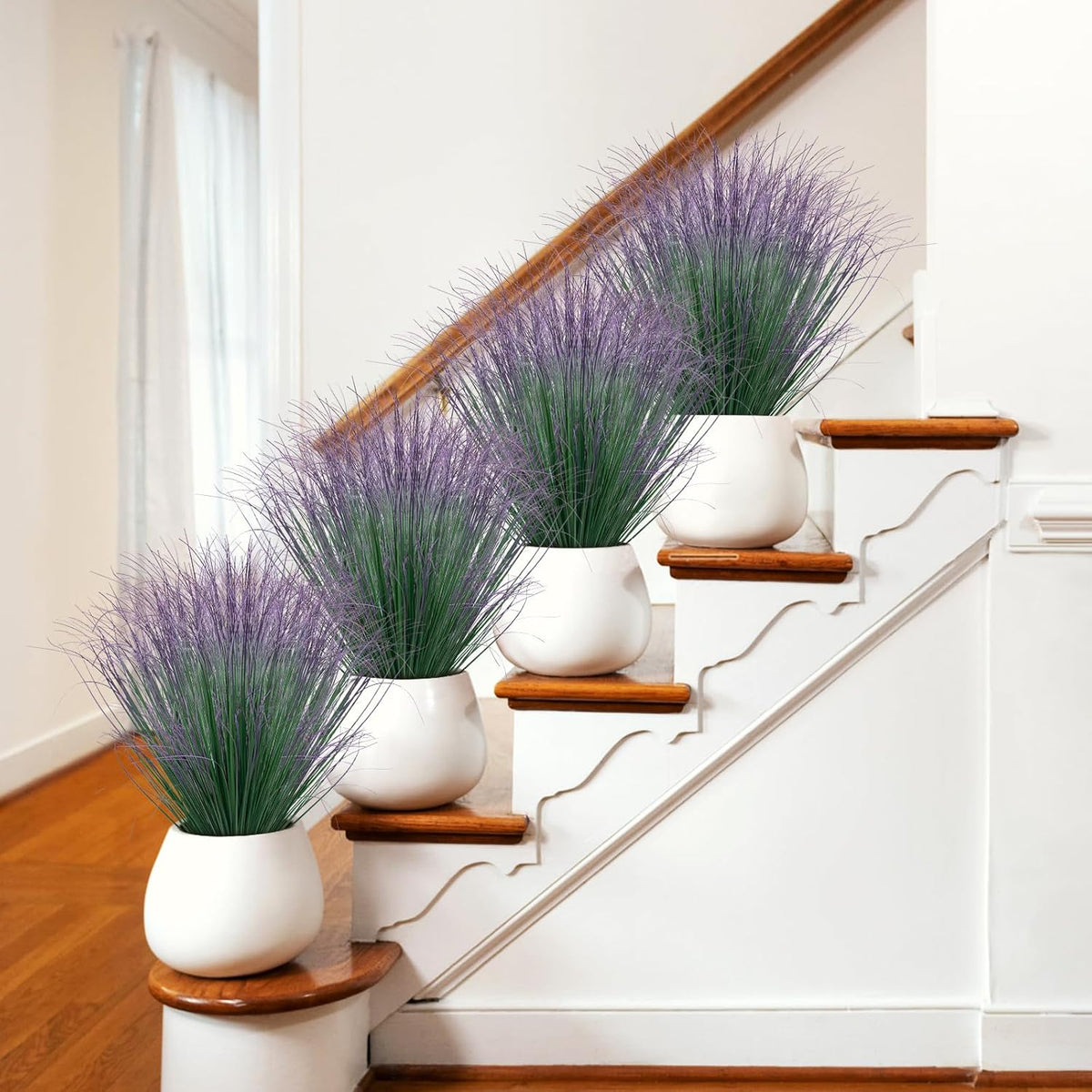 100Pcs Artificial Grass Plants, Faux Shrubs Wheat Grass, Artificial Tall Fake Plants for Outdoor Decor, Greenery Stems Weed for Room Indoor Home Decor（Green Purple Tail）