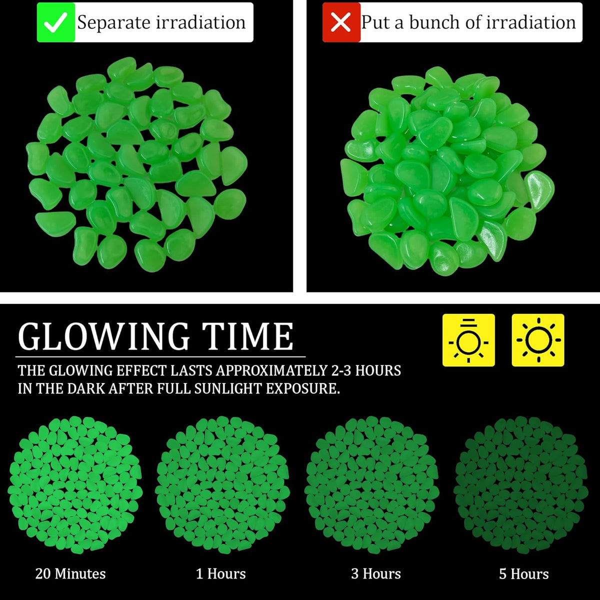 2.1LB 25-27mm Green Glow in The Dark Rocks Outdoor Decorative Stones Luminous Pebbles Glow Stones for Patio Landscaping Walkway Driveway Large Glowing Stones Garden Stones