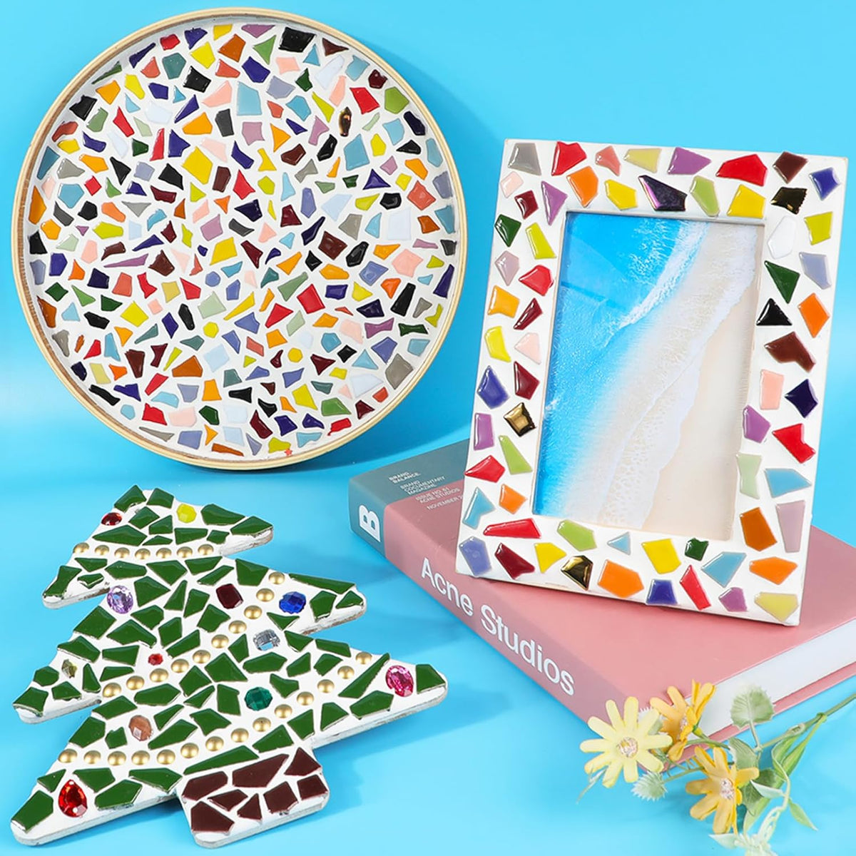 200g Ceramic Mixed Color Mosaic Tiles Mosaic Glass Pieces for Home Decoration or DIY Crafts, Triangles Trapezoids Polygons Irregular Size (Wine Red)