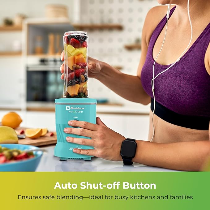 Mix&Shake Blender, 20 oz Portable Blender, 600W Motor, Pulse, ON/OFF Functions, Stainless Steel Blades, Shakes, Sauces, Smoothie Maker, (1) 20 oz To-Go Bottle, Green, MSKM-600 V
