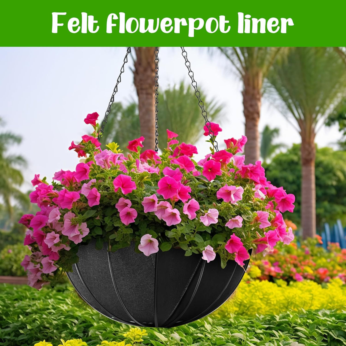 Adnee 3 Pcs 16 Inch Fabric Planter Basket Liner-Felt Flower Pot Liners-Hanging Plant Basket Fiber Insert for Garden Wall Hanging Planter Flower Vegetables(Round)