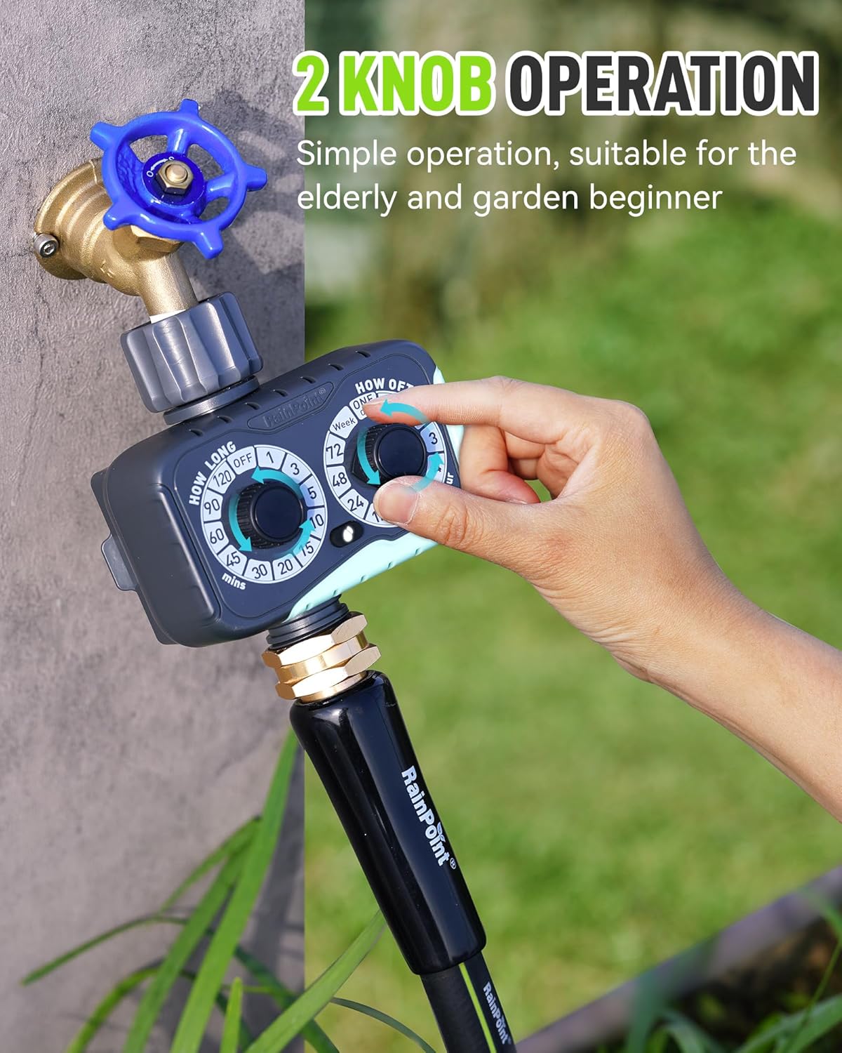 RAINPOINT Sprinkler Timer, 2 Dial Garden Hose Water Timer Automatic Programmable, Weatherproof for Lawn, Plants & Drip Irrigation