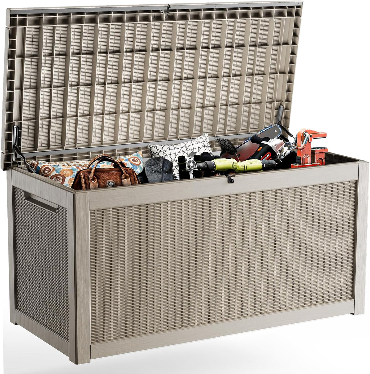 320 Gallon Outdoor Storage Box Waterproof, UV Resistant Resin Deck Box with Hydraulic Rod, Lockable Design and Enhanced Durability for Patio, Garden, and Poolside Use