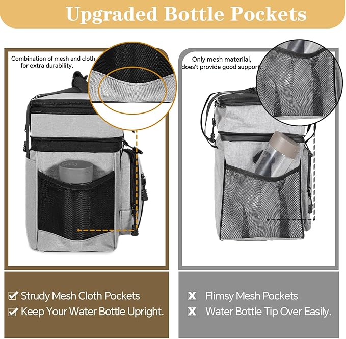 GLENKEY Tactical Lunch Box Cooler Bag - Expandable Insulated Lunch Bag for Men Women - Large Lunchbox for Adults Work Shifts Outdoor Trips Grey 16L