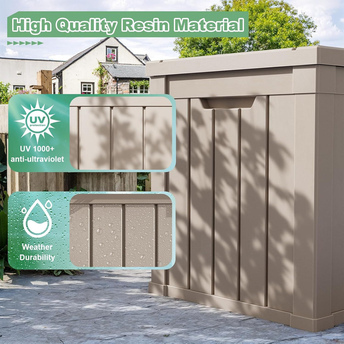 DRATO 50 Gallon Deck Box, Outdoor Storage Box for Patio Cushion, Sports Equipment, Garden Tools, Waterproof Patio Storage box, Lockable (Light Brown)