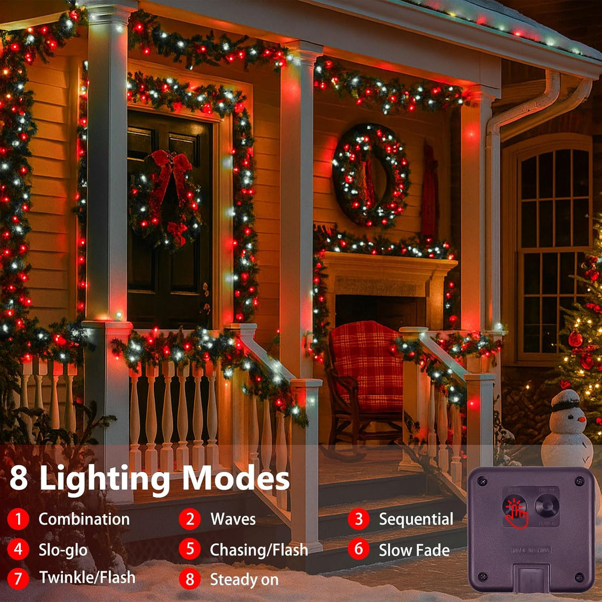 4 Pack 180FT Solar Christmas Lights Outdoor Waterproof, Super Bright 320 LED Solar String Lights with 8 Lighting Modes, Green Wire Twinkle Tree Light for Outside Xmas Party Decorations (Red and White)