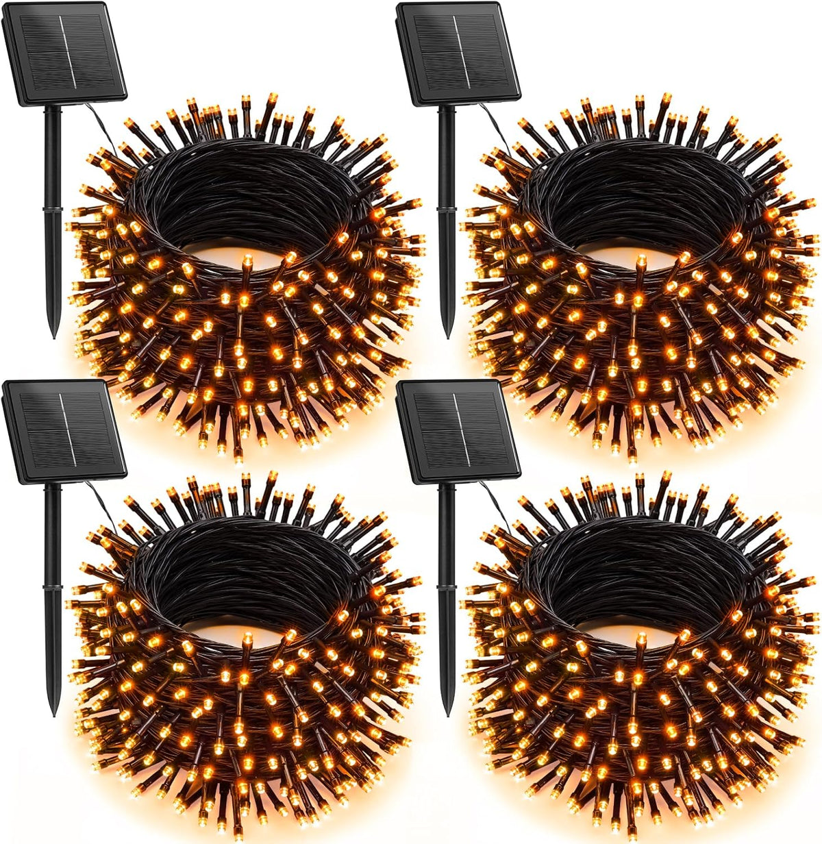 Brightown 4 Pack Solar Halloween Lights, Total 184FT 480 LED Solar String Lights Outdoor Waterproof Black Wire with 8 Modes, Solar Fairy Light for Garden Yard Patio Party Decors, Orange