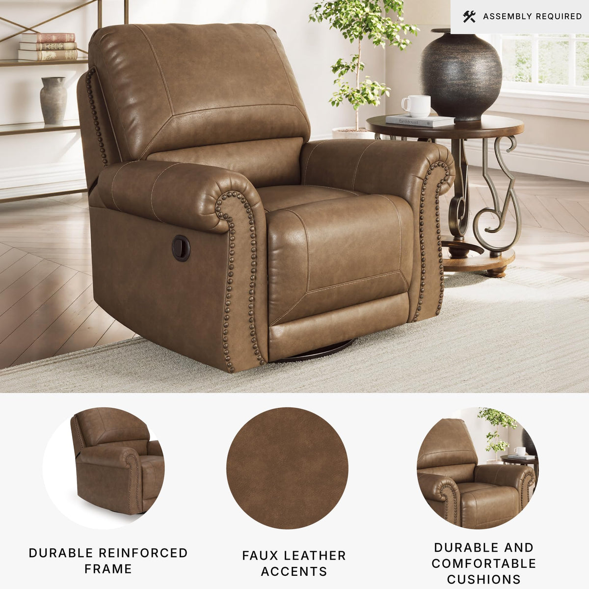 Furniture Faux Leather Swivel Glider Recliner