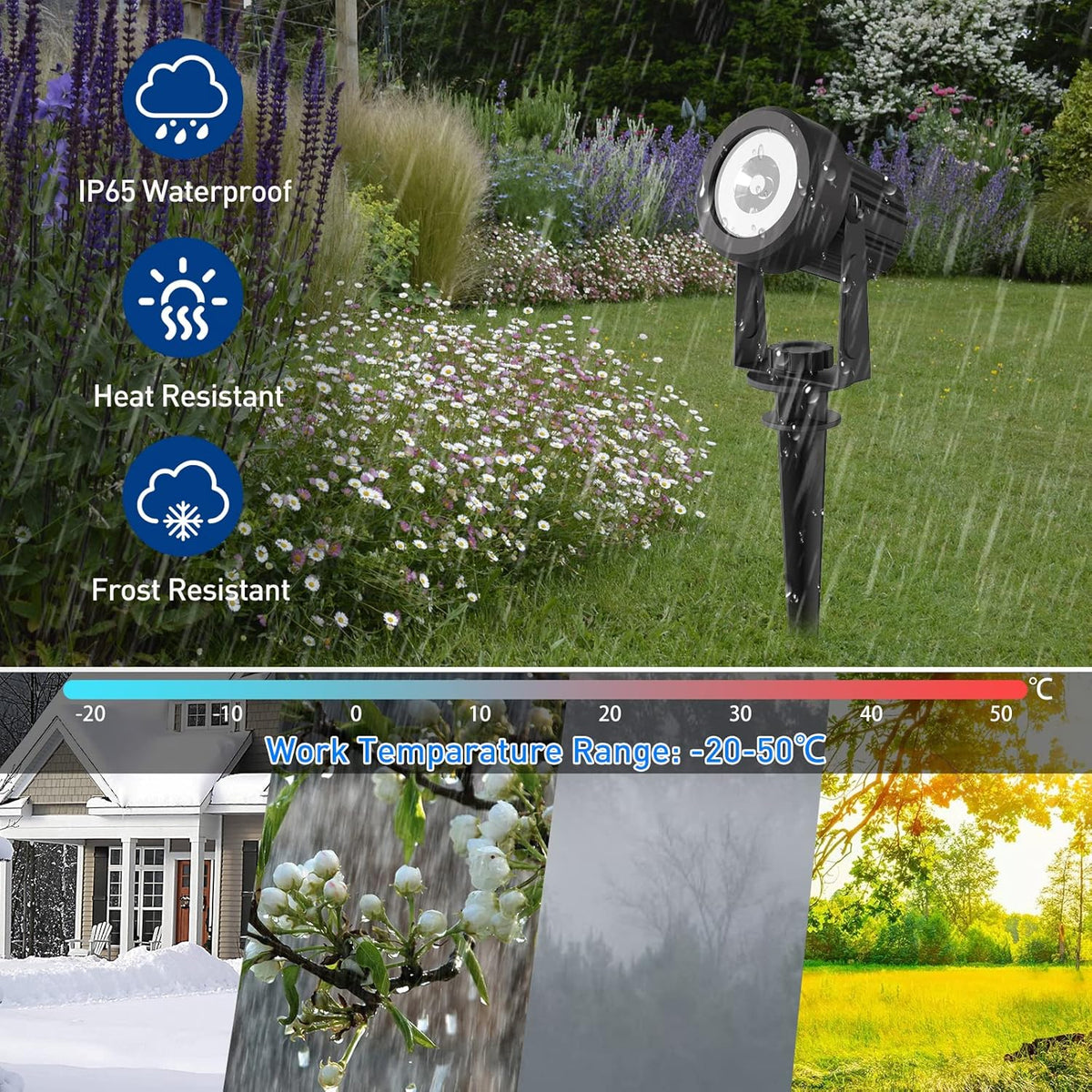 T-SUNUS Halloween Solar Landscape Spotlights 2 Pack Warm White, IP65 Waterproof Spot Lights 9.8ft Cable, Outdoor 3000K Garden Light Separated Panel for Christmas Tree Flag Yard Driveway Walkway Pool