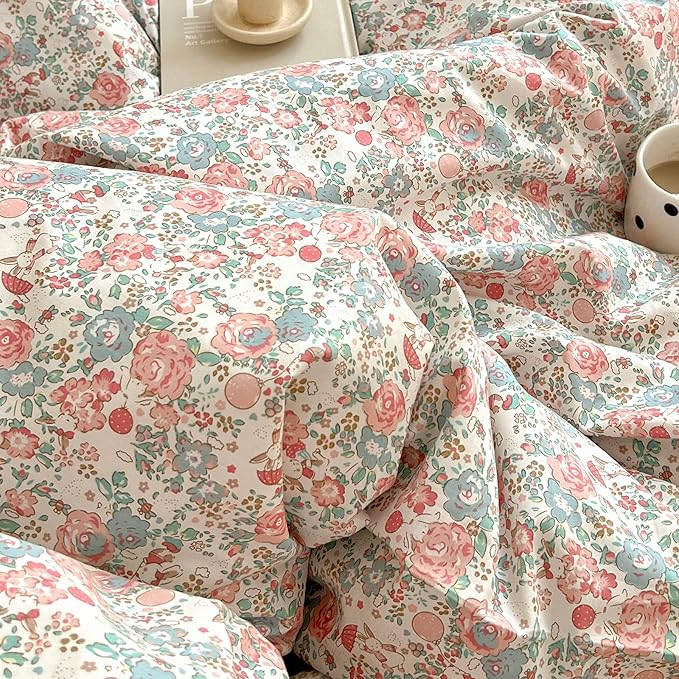 Floral Boho Comforter Twin XL Pink Floral Bedding Comforter Set Cute Flowers Comforter for Kids Girls Fluffy Soft Vintage Cottagecore Bedding French Country Style Botanical Comforter for All Season