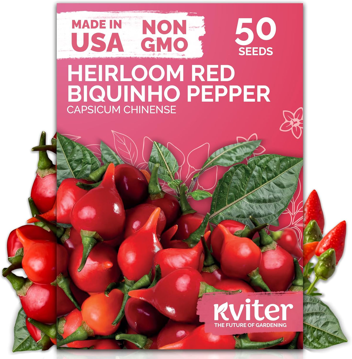 KVITER 50 Pimenta Biquinho, Sweety Drop Peppers Seeds (Capsicum Chinense) – Chupetinho, Pimenta de Bico, Little Red Tear Drop Peppers – Heirloom Red Pepper Vegetable Seeds for Outdoor & Indoor Garden