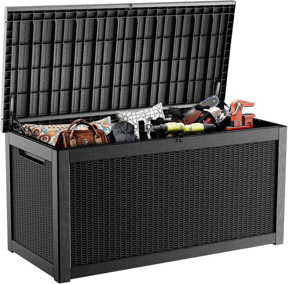 320 Gallon Deck Box Waterproof, UV Resistant Resin Outdoor Storage Box with Hydraulic Rod, Lockable Design and Enhanced Durability for Patio, Garden, and Poolside Use