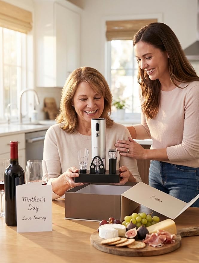 Electric Wine Opener with Wine Accessories -Rechargeable Wine Bottle Opener Set with Base, Wine Aerator, Foil Cutter and Wine Stoppers- Perfect Wine Gifts for Wine Lovers