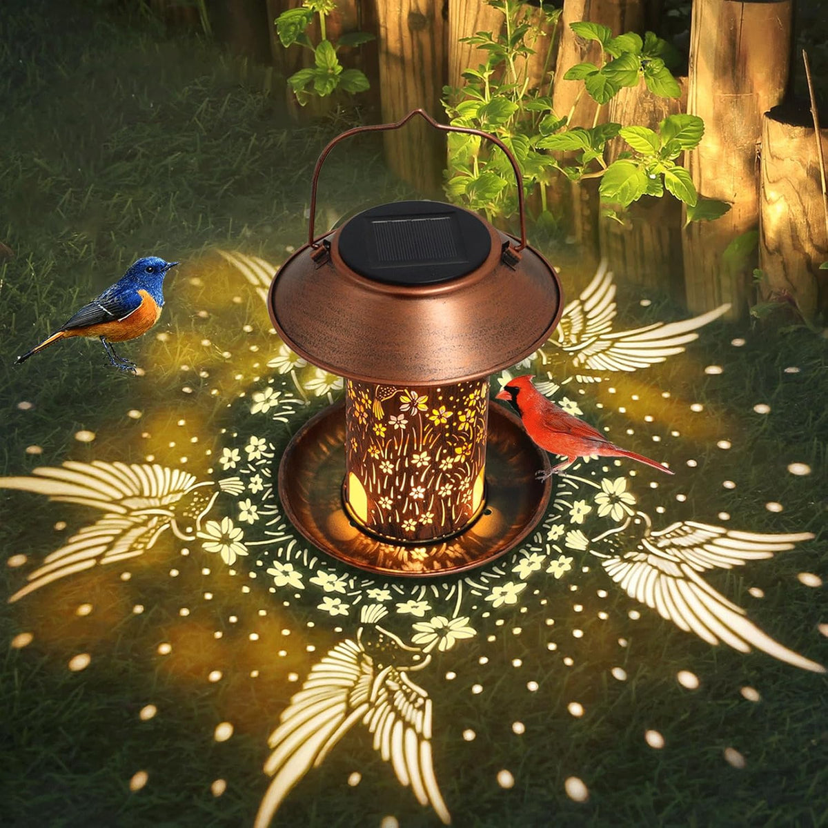 Bird Feeders for Outdoors Hummingbird Solar Lanterns Outdoor Waterproof Hanging Garden Decor Birthdays for Women Mom Metal Solar Decoration Outside for Yard, Patio, Lawn