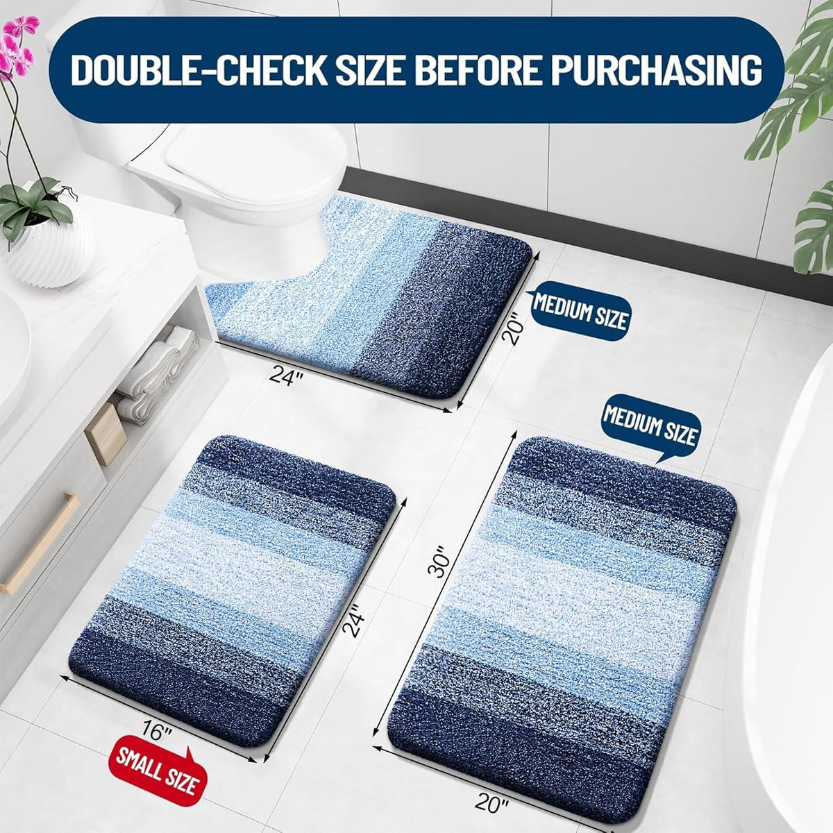 OLANLY Bathroom Runner Rugs 70x24, Extra Soft Absorbent Microfiber Bath Rugs, Rubber Backing, Quick Dry, Machine Washable Bath Mats for Bathroom Floor, Tub and Shower, Home Decor Accessories, Navy