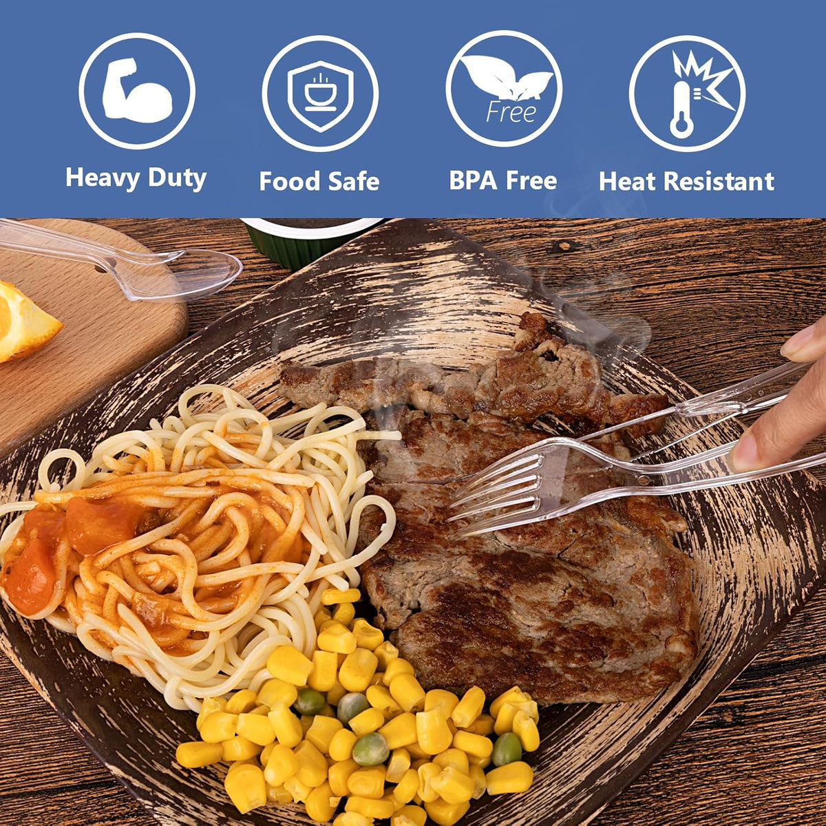 100 Count Plastic Silverware Heavy Duty -50 Forks, 50 Spoons, BPA-Free, Heat Resistant, Disposable Plastic Utensils Set, Plastic Cutlery Set, Plasticware Suitable for Party Everyday Use