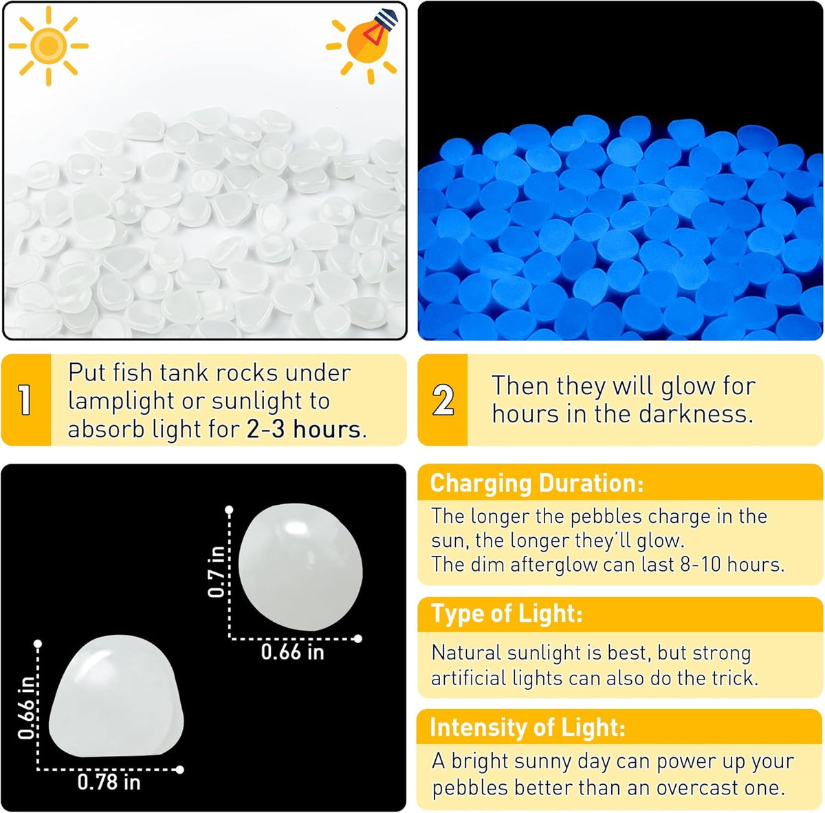 Glow in The Dark Fish Tank Rocks,Glowing Rocks Stones Resin Glow in Dark Pebbles for Outdoor Garden, Fish Tank, Aquarium, Landscaping,Driveway Decoration,White 1.4 Lb