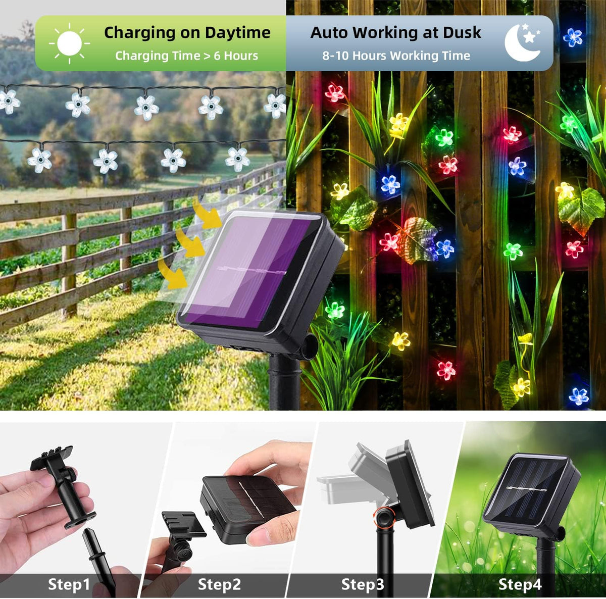 ITICdecor Solar String Flower Lights Outdoor Waterproof 50 LED Fairy Light Decorations for Garden Fence Patio Yard Christmas Tree, Lawn, Party (Multi-Colored)
