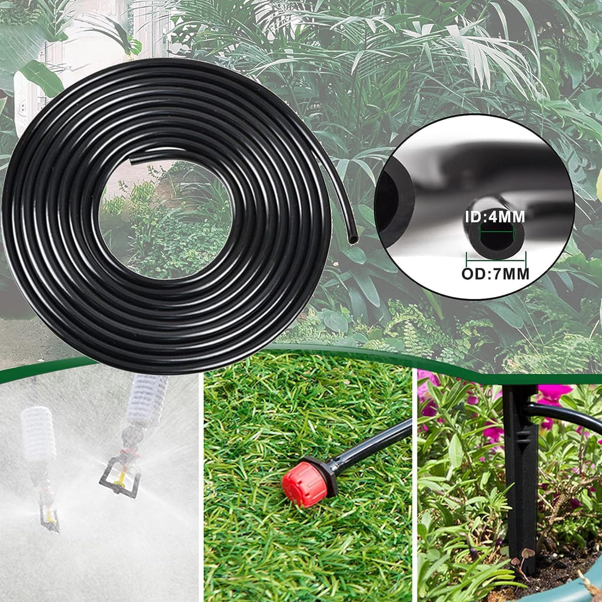 226FT Greenhouse Micro Drip Irrigation Kit Automatic Irrigation System Patio Misting Plant Watering System with 1/4 inch 1/2 inch Blank Distribution Tubing Hose Adjustable Nozzle Emitters Sprinkler