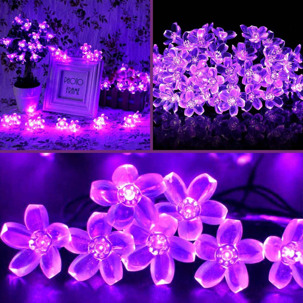 ITICdecor Outdoor Solar Flower String Lights Waterproof 50 LED Fairy Light Decorations for Christmas Tree Garden Patio Fence Yard Spring (Purple)