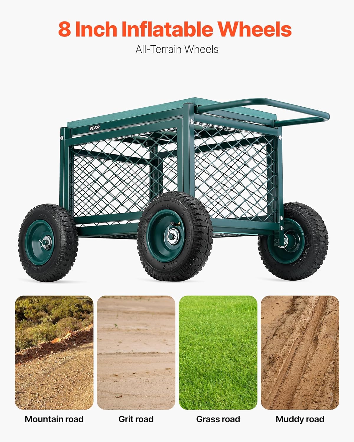 VEVOR Rolling Garden Cart with Seat, Metal Rolling Garden Work Seat with Wheels, Supports up to 400 LBS, Heavy Duty Gardening Cart Scooter, Outdoor Wagon & Stool on Wheels for Lawn, Patio, Backyard
