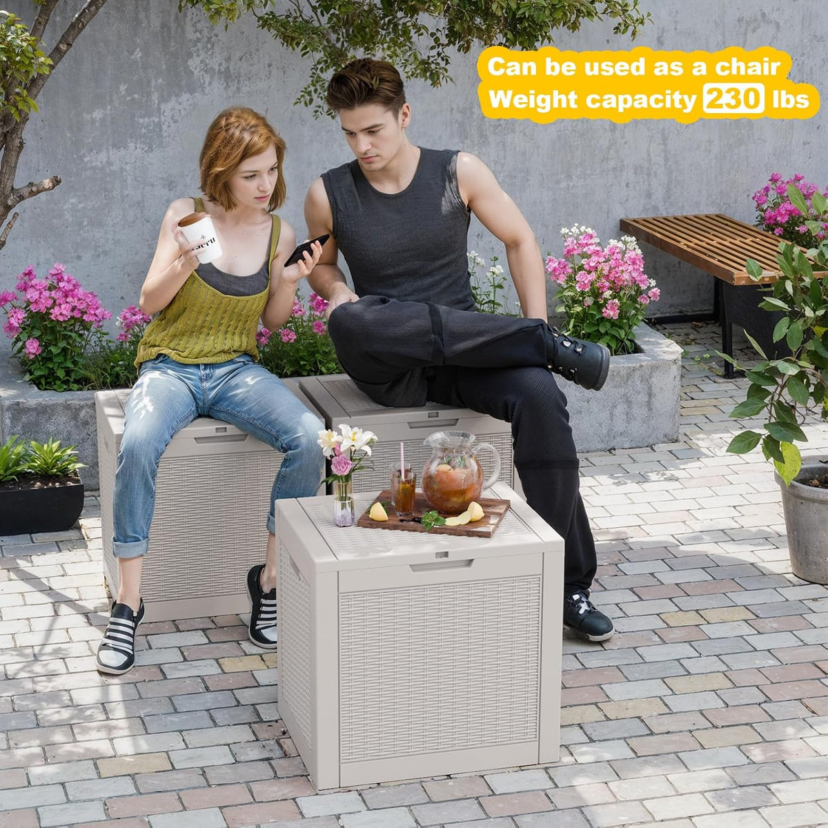 31 Gallon Outdoor Storage Box – Waterproof Deck Box for Garden & Patio,Light Brown