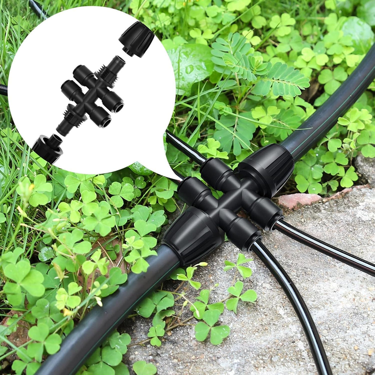 6 Packs 1/2''to 1/4''Barbed Tee,Drip Irrigation Fittings for 6-Way Connector