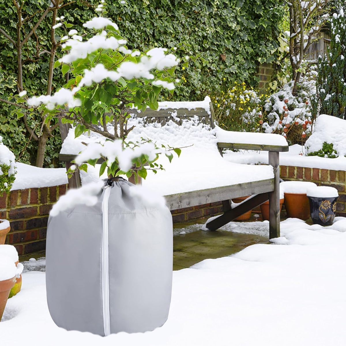 Tlswshsy 2PCS Plant Winter Protection Pot - 27.6" x 25.6" Flower Pot Protection Bag - Anti-Frost Winter Pot Plant Cover with Drawstring and Zipper for Winter Outdoor Fruit Trees Potted Plants Shrub