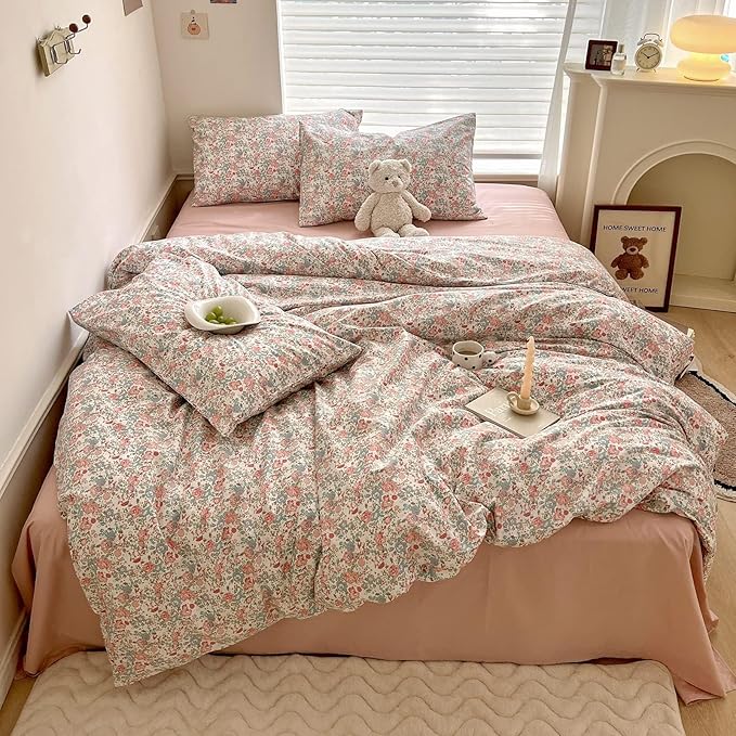 Floral Boho Comforter Twin XL Pink Floral Bedding Comforter Set Cute Flowers Comforter for Kids Girls Fluffy Soft Vintage Cottagecore Bedding French Country Style Botanical Comforter for All Season