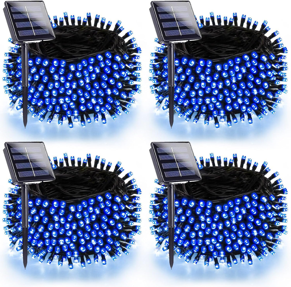 4 Pack 180FT Solar Christmas Lights Outdoor Waterproof, Super Bright 320 LED Solar String Lights with 8 Lighting Modes, Green Wire Twinkle Tree Light for Outside Xmas Party Decorations (Blue)