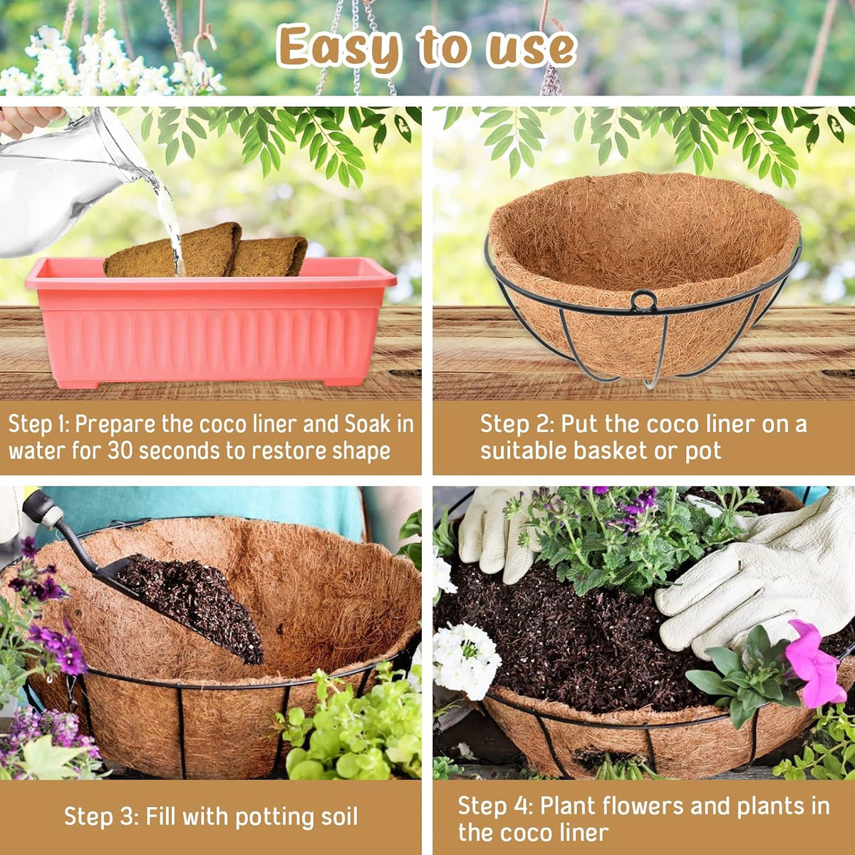 Legigo 3 Pack 18 Inch Hanging Basket Coco Liners Replacement, 100% Natural Round Coconut Coco Fiber Planter Basket Liners for Hanging Basket Flowers/Vegetables