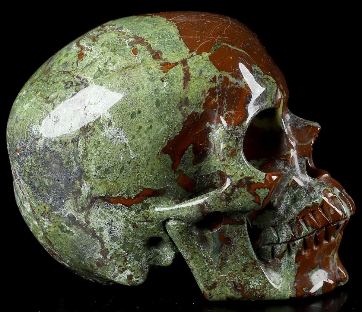 Skullis 5.0" Dragon Blood Jasper Hand Carved Crystal Skull, Super Realistic, Crystal Healing, Hand Carved Gemstone Fine Art Sculpture, Reiki Healing Stone Statue.2241 Z8