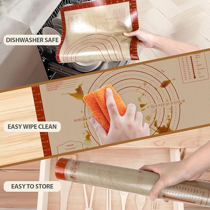 Pastry Mat, 0.7mm Extra Thick 36 x 24 Inches Large Non Stick Silicone Baking Pad, Pie Crust Rolling Supplies for Making Christmas Cookies Bread, Easy to Clean
