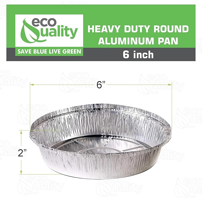 EcoQuality 6" Round Aluminum Foil Pans - Disposable Containers with Foldable Walls for Pie Baking, Cooking, Serving, Reheating, and Storing - Freezer and Oven Safe Tart Pan 50 Pack