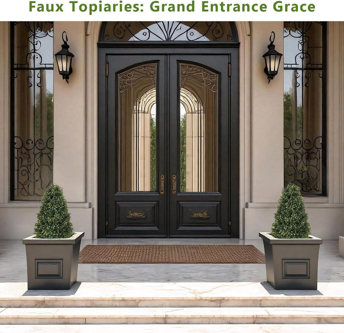 30" Boxwood Topiary Trees Artificial Outdoor Set of 2, UV Resistant Faux Plants for Front Porch Planters, Realistic Cone-Shaped Fake Bushes & Shrubs, 2.5ft Evergreen Decoration
