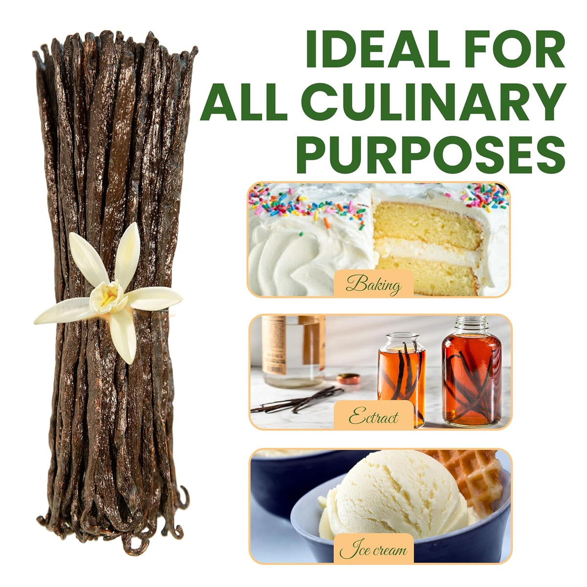 30 Count Organic Madagascar Vanilla Beans – Grade A Bourbon Pods | Gourmet Whole Vanilla Beans for Baking, Cooking, Extract Making | Rich Aroma, Premium Flavor, Non-GMO, Vegan
