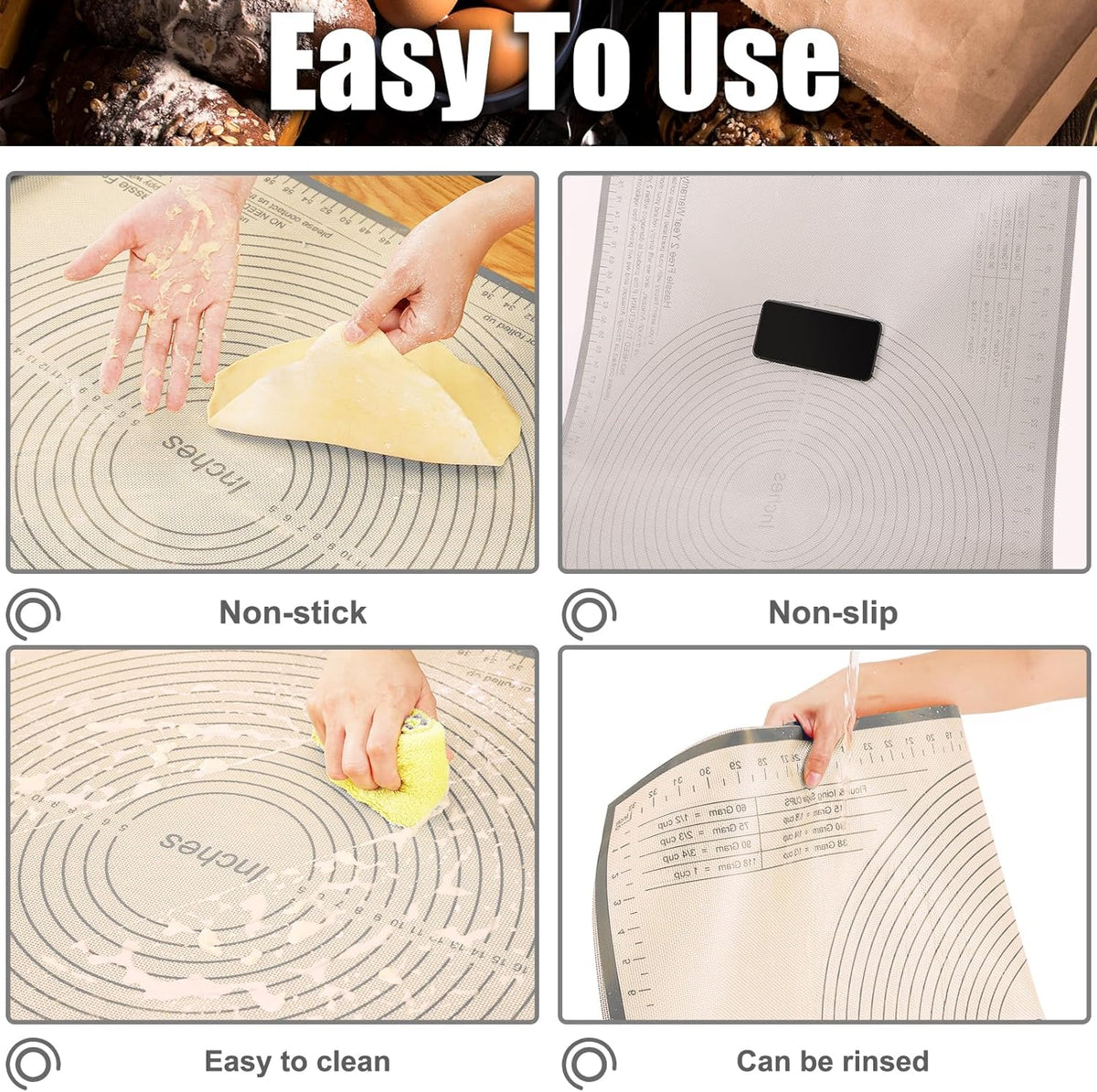 Silicone Pastry Mat 36x24 Inch - Nonstick Baking Mat Perfect for Dough, Pastry, Pie Crust, Fondant, Bread, Cookies, Pasta, Pizza