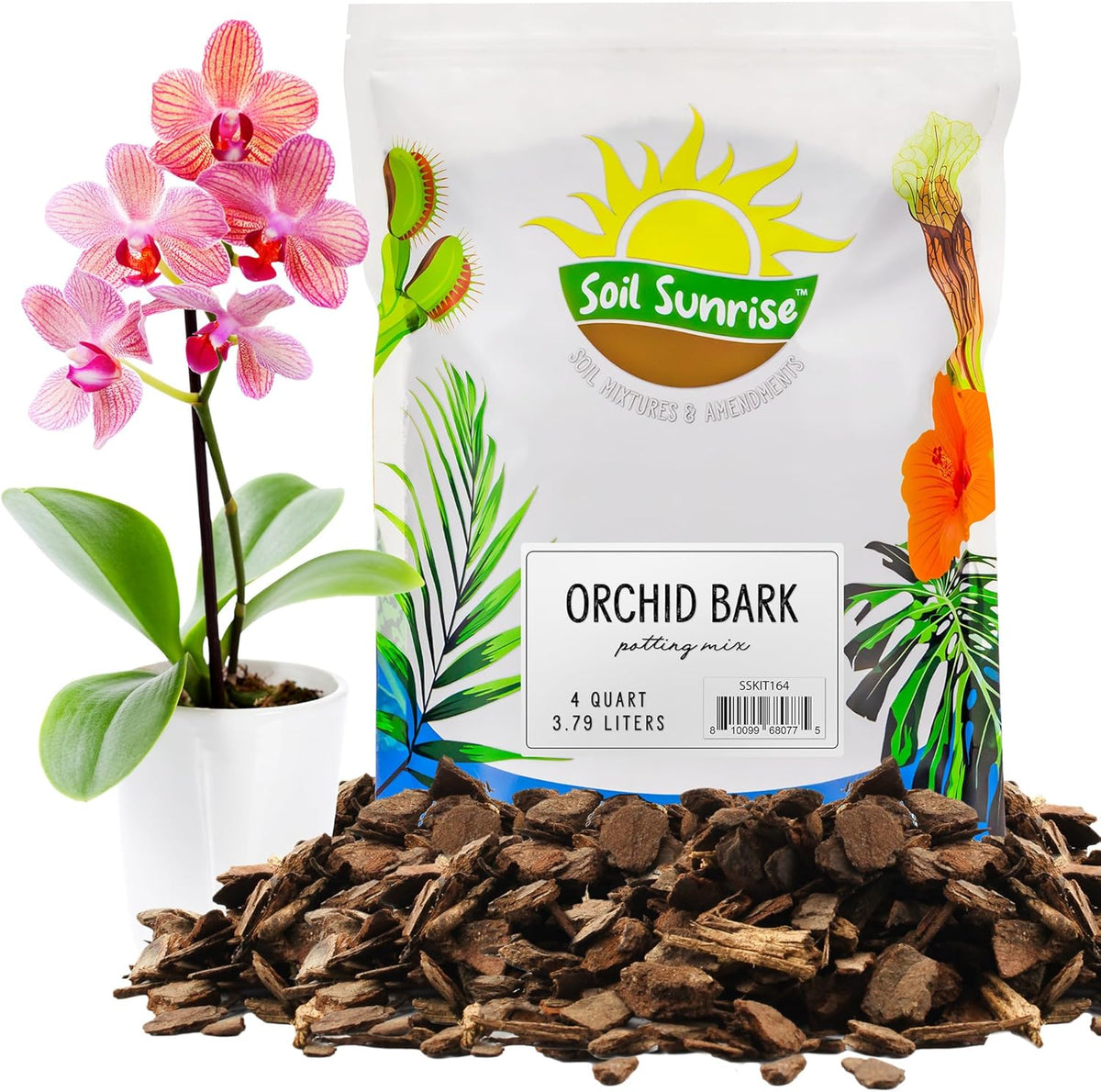 100% Organic Orchid Potting Bark (4 Quarts), All-Natural USA-Sourced Pine Bark Orchid Mix Additive