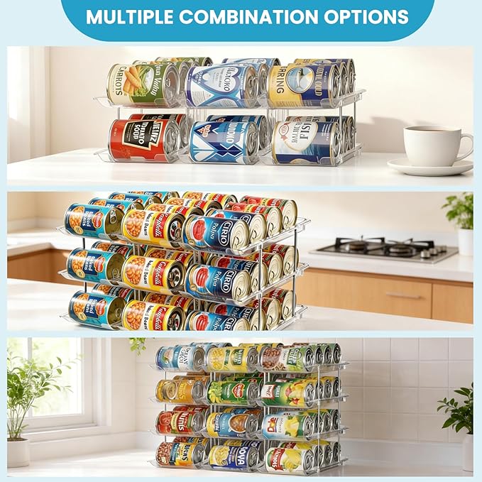 Can Organizer for Pantry, 6 Tier Canned Food Goods Storage Organizer, Clear Soda Can Organizer for Refrigerator Stackable Can Dispenser Rack Holders for Pantry Cabinet Fridge Countertop, Holds 72 Cans
