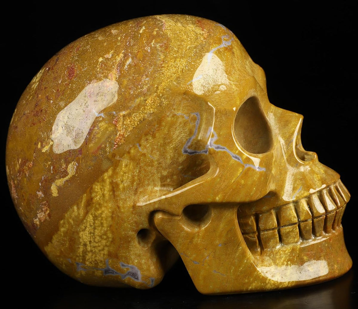 Skullis 5.0" Indian Agate Crystal Carved Crystal Skull. Hand Carved Gemstone Fine Art Sculpture.2392
