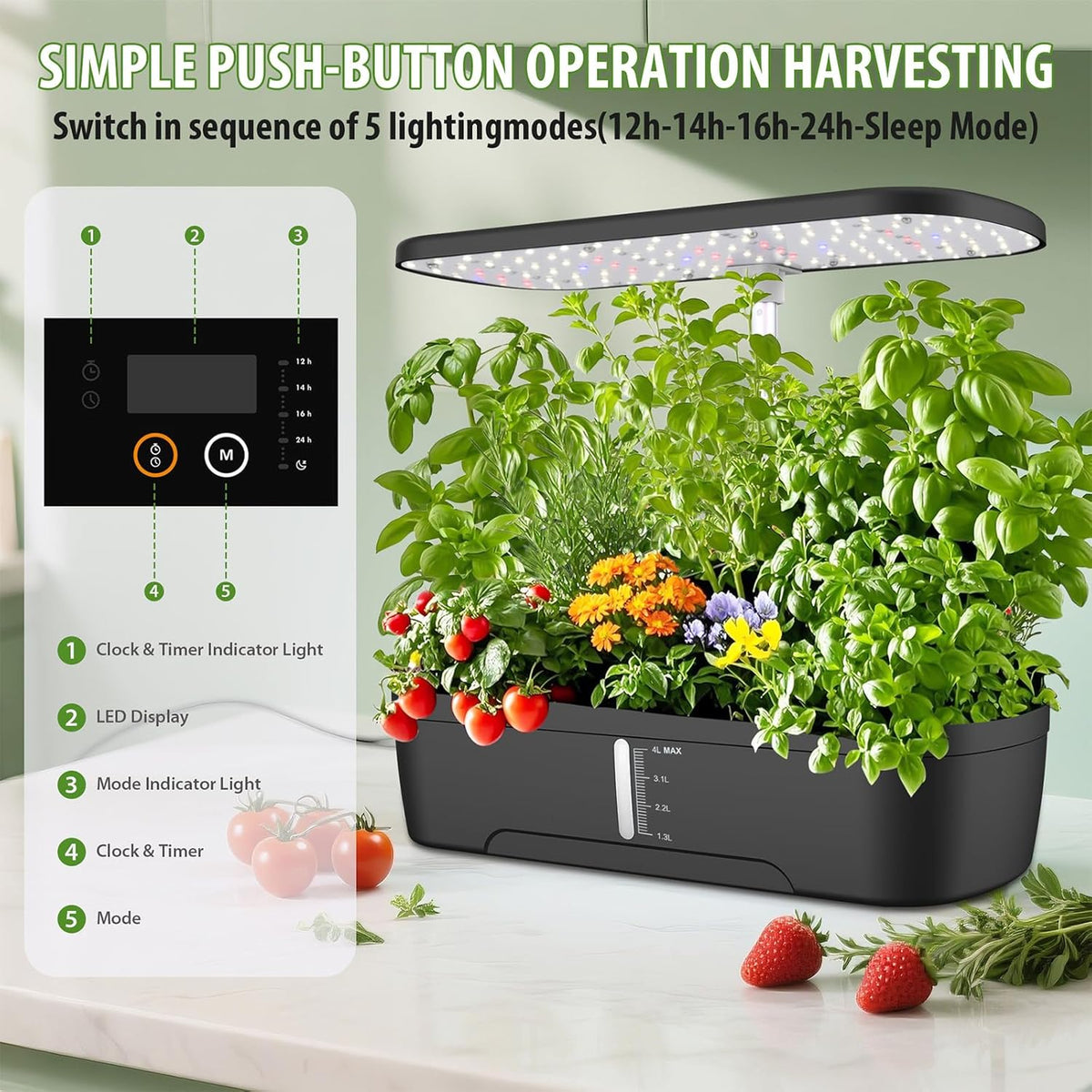 52 Pods Hydroponics Growing System Kit, Indoor Herb Garden with Smart LED Grow Light, Large Capacity Water Tank, Adjustable Height, Auto Timer & Quiet Pump for Home Kitchen Office Indoor Gardening