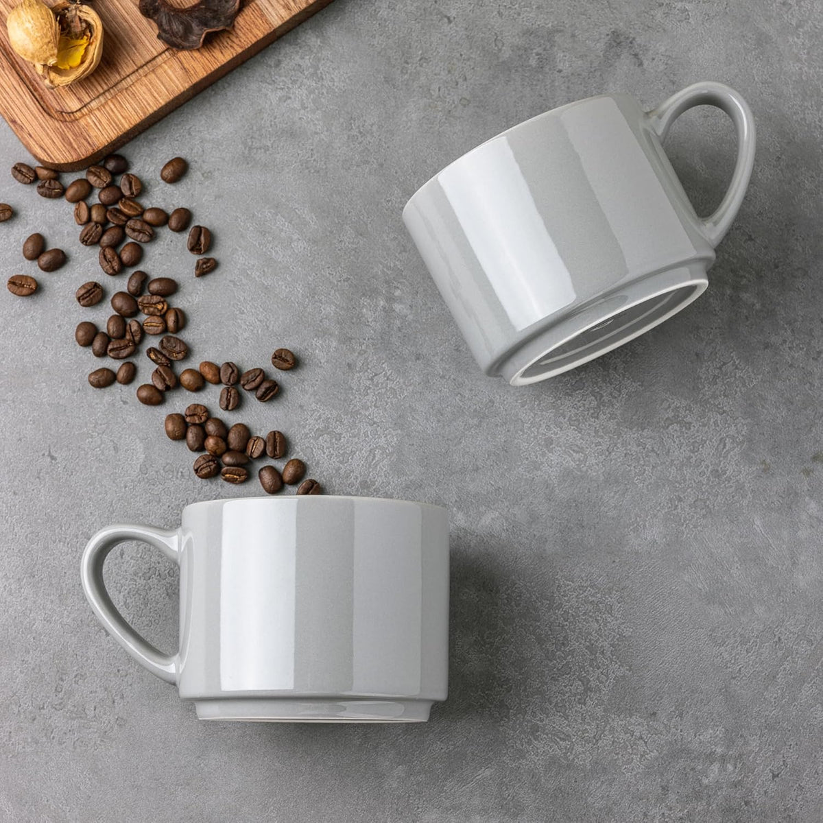 GBHOME 14OZ Stackable Ceramic Mugs Set of 6, Modern Coffee Mugs for Hot Drinks, Grey, 14 Fluid Ounces, 6 Count