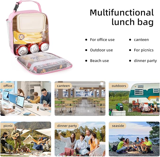 Lovoeo Lunch box Lunch bag for men women Insulated Lunchbox Lunch bags for Work Picnic Travel (Pink)