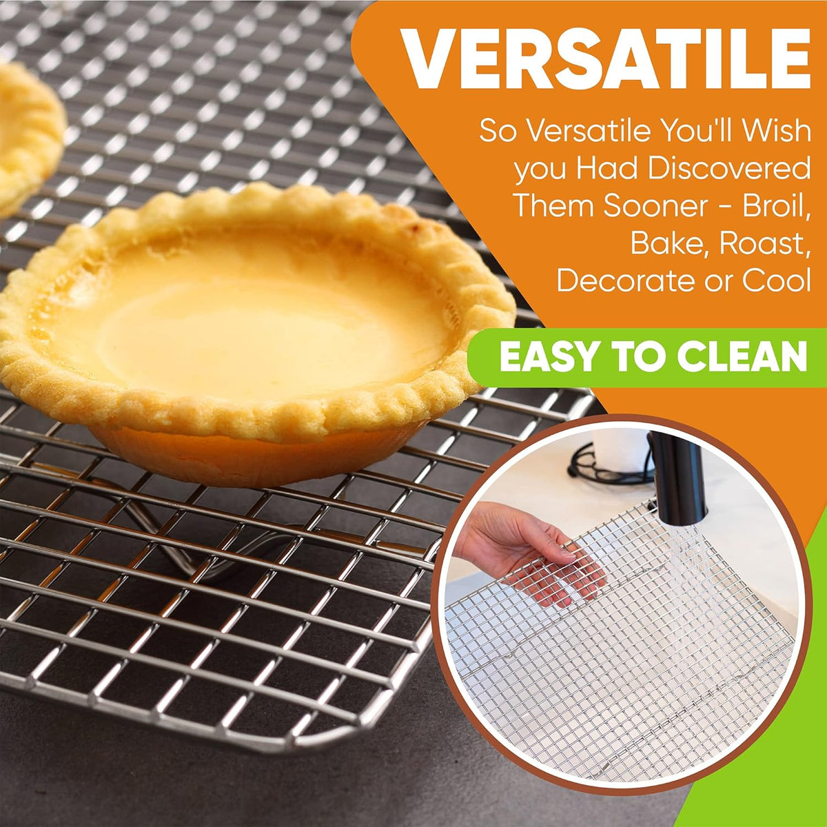 Spring Chef 8.5 x 12 Inch Stainless Steel Cooling Rack for Cooking and Baking - Oven Safe Cookie Cooling Rack - Fits Small Quarter Sheet Pan - Dishwasher Safe