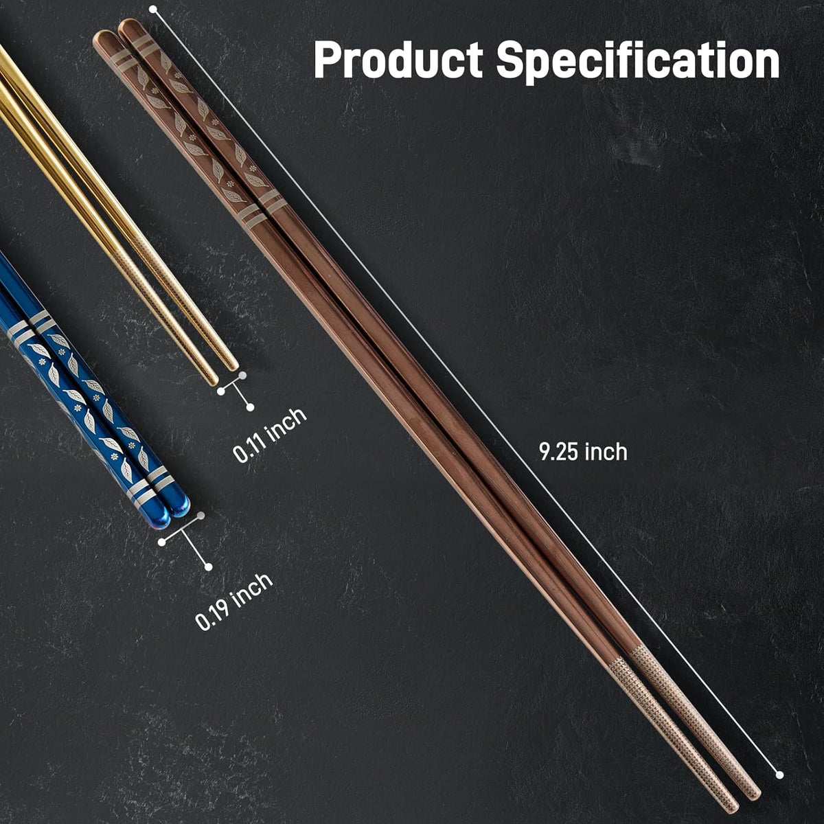 Metal Chopsticks Reusable 5 Pairs Stainless Steel Chopsticks Japanese Chinese Korean Metal Chop Sticks Dishwasher Safe Non Slip Cute Laser Engraved 9.25 Inch for Cooking Eating Gift Set