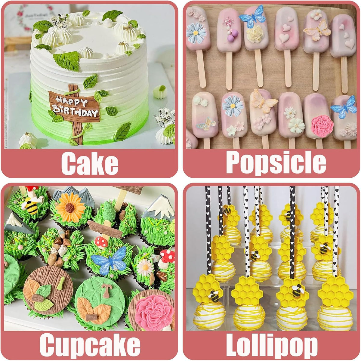 Flower Silicone Cake Mold 6 Pcs, Mini Leaf Fondant Mold for Chocolate Fall Silicone Molds Cake Decoration Candy Sugar Cupcake Topper Cake Pop Popsicle Polymer Clay Crafts
