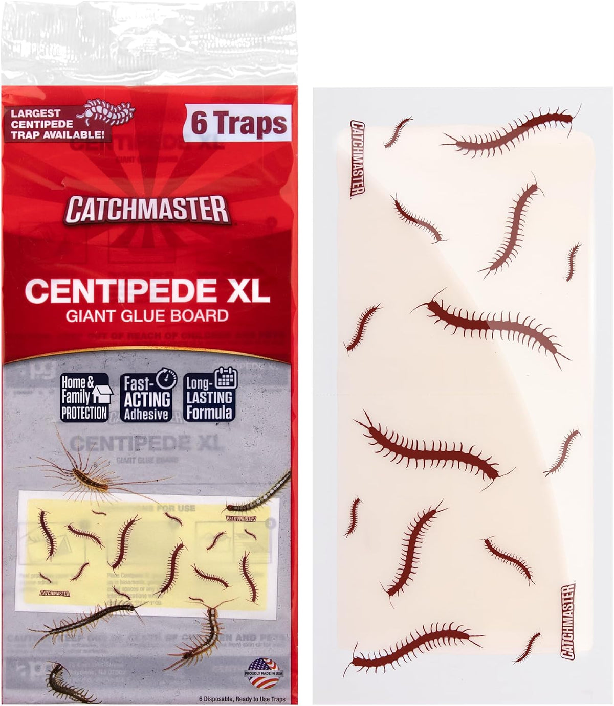 Catchmaster Centipede XL Giant Glue Boards 6-PK, Adhesive Bug Catcher, Cricket, Roach, Scorpion & Spider Traps for Home, Centipede Killer, Insect Glue Traps for House & Garage, Pest Control for Home