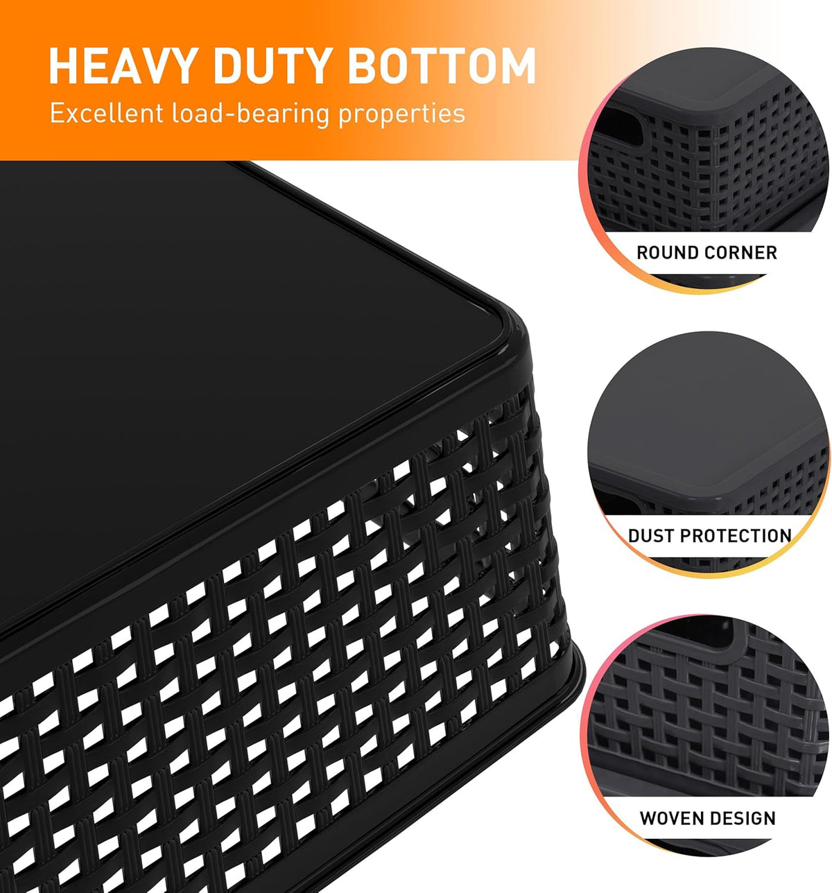 Plastic Storage Baskets With Lid, Storage Bins for Organizing, Stackable Decorative Containers for Shelves Drawers Desktop Closet Playroom Classroom Office, 6 Pack-Black