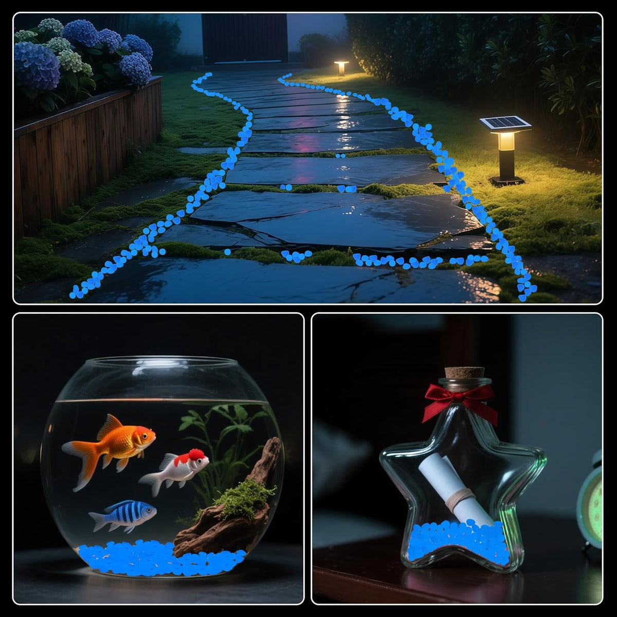Glow in The Dark Rocks Outdoor Garden Pebbles Stones, 1.2Lbs Blue Fish Tank Glow Rocks Resin Glowing Pebbles for Garden/Aquarium/Planter/Walkway/Driveway